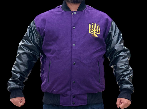 LEATHER IUIC CREST VARSITY JACKET